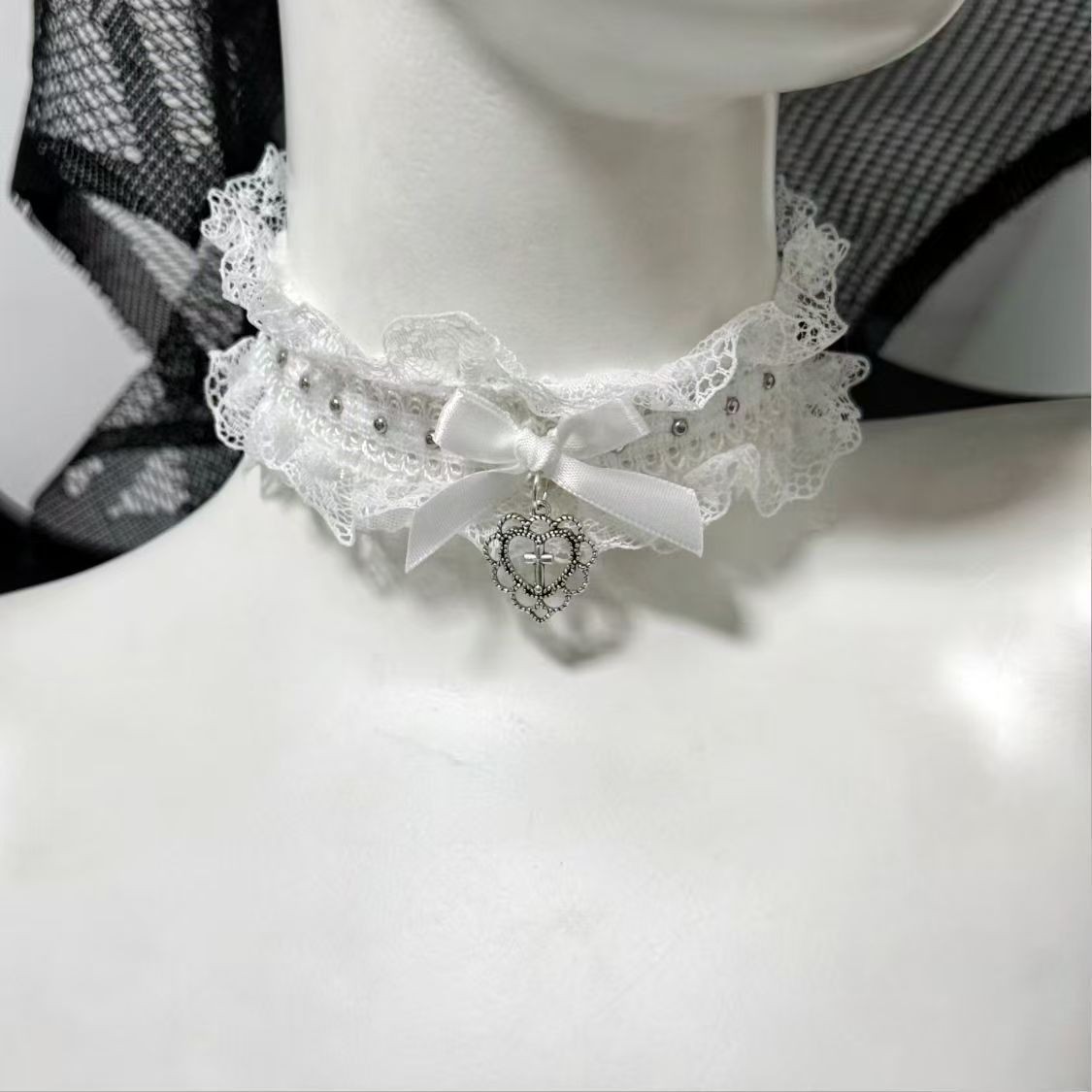Goth Black Lace Choker with Bo - Magnetic Clasp Cosplay review and price